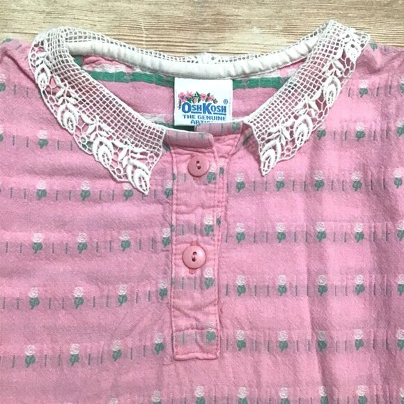 OshKosh B'Gosh Vintage Flower Dress Size 4T Pink White Floral Stem Made in USA - Picture 3 of 6